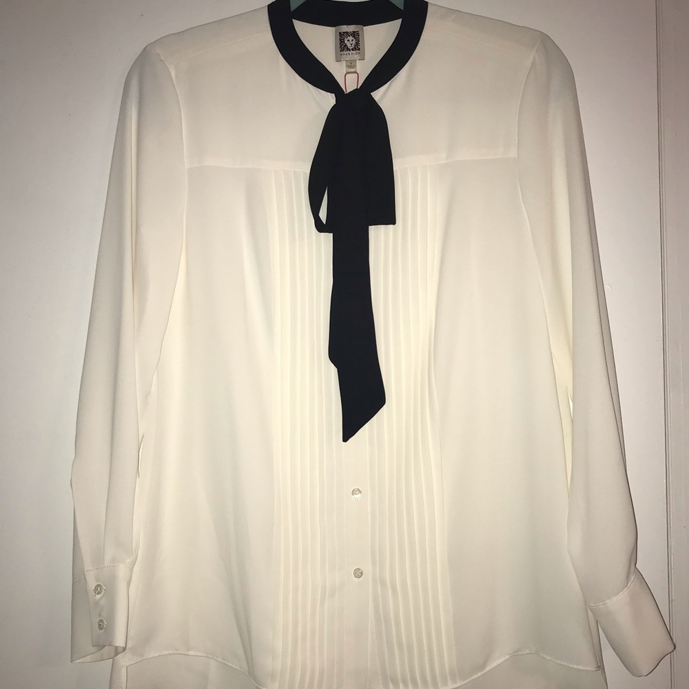 Anne Klein tie neck tuxedo blouse